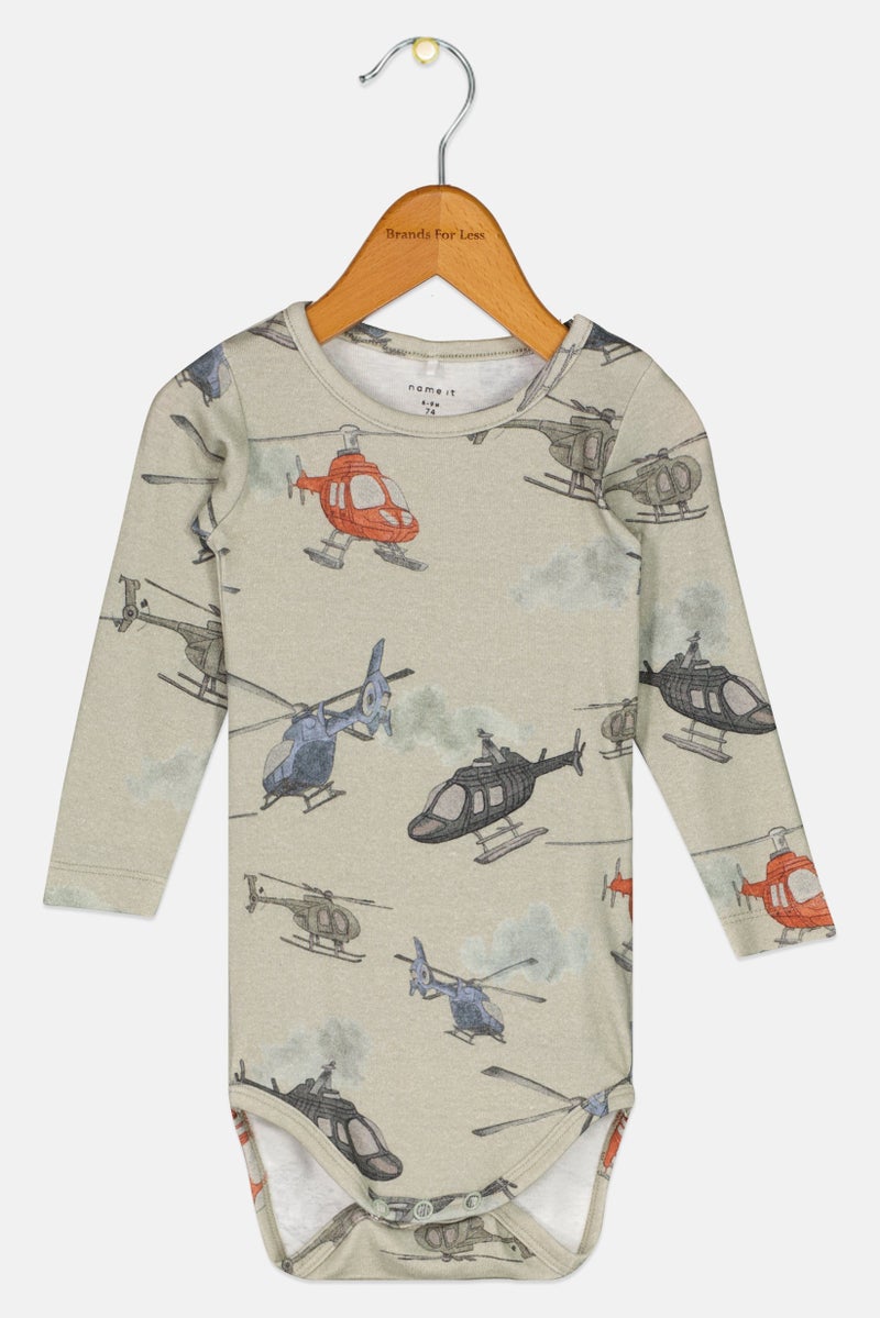 NAME IT Toddlers Boy Long Sleeve Allover Print Bodysuit, Multicolor - Image 1