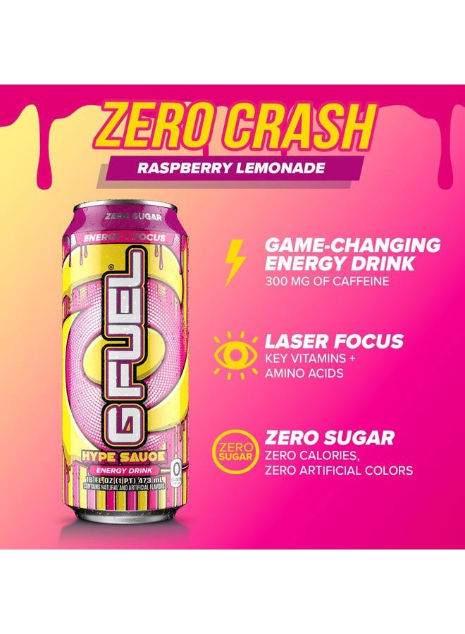G Fuel مشروب الطاقة هايب صوص، مشروبات صحية وخالية من السكر، صفر سعرات حرارية، 300 ملغ من الكافيين لكل علبة غازية، بنكهة التوت والليمون، تركيز أمينو، مزيج من الفيتامينات ومضادات الأكسدة - عبوة من 12 قطعة - Image 3