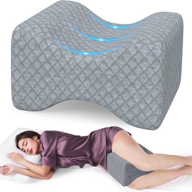 SweetSlubr Memory Foam Knee Pillow for Side Sleepers Support Leg Pillow for Side Sleeping Smooth Spine Alignment Pillow Cushion for Hip Back Sciatica Knee Joints Pain Relief Gray - Image 2