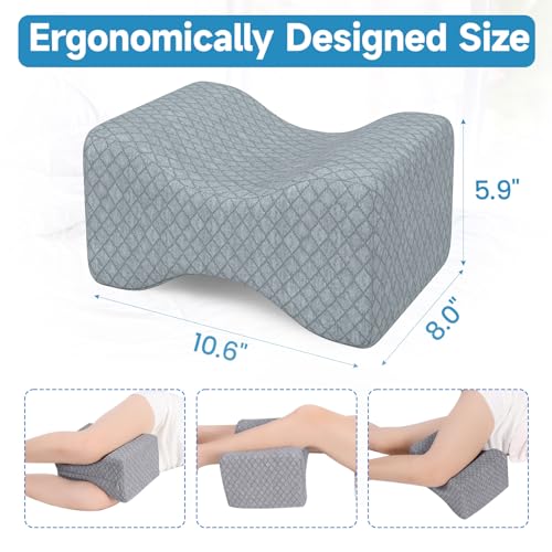 SweetSlubr Memory Foam Knee Pillow for Side Sleepers Support Leg Pillow for Side Sleeping Smooth Spine Alignment Pillow Cushion for Hip Back Sciatica Knee Joints Pain Relief Gray - Image 3