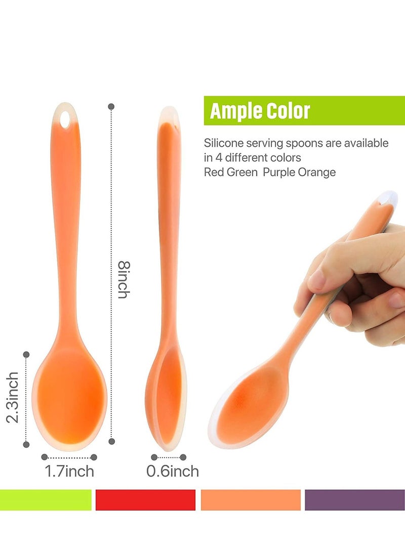 SYOSI 4 Pieces Small Multicolored Silicone Spoons Nonstick Kitchen Spoon Silicone Serving Spoon Stirring Spoon for Kitchen Cooking Baking Stirring Mixing Tools (Red, Orange, Green, Purple) - Image 4