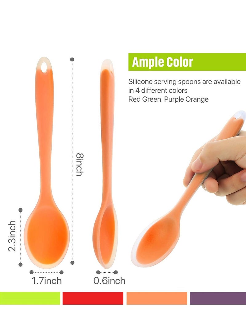 SYOSI 4 Pieces Small Multicolored Silicone Spoons Nonstick Kitchen Spoon Silicone Serving Spoon Stirring Spoon for Kitchen Cooking Baking Stirring Mixing Tools (Red, Orange, Green, Purple) - Image 5