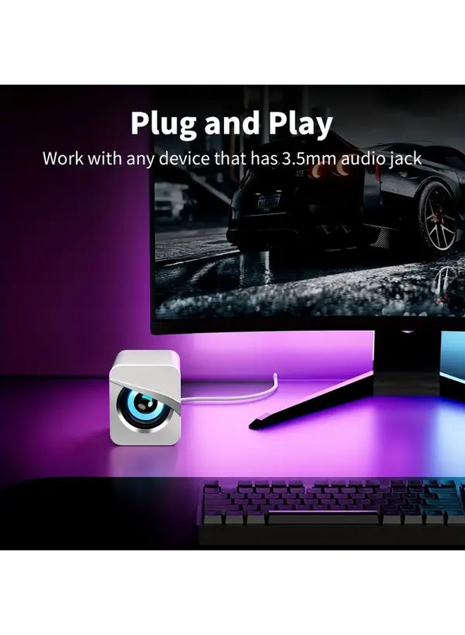مكبر صوت للكمبيوتر باللون الأبيض يعمل عبر USB مع التحكم في مستوى الصوت لأجهزة الكمبيوتر المحمولة والمكتبية - Image 5