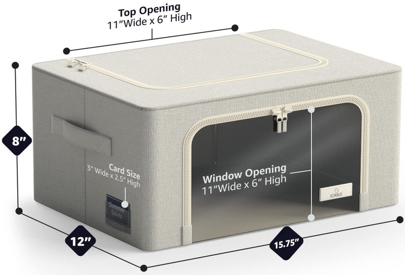 Sorbus Storage Bins with Metal Frame - Stackable & Foldable Clothes Organizer Bags - Oxford Fabric Storage Containers with Large Clear Window & Carry Handles, Bedroom Organization for Bedding & Linen - Image 3