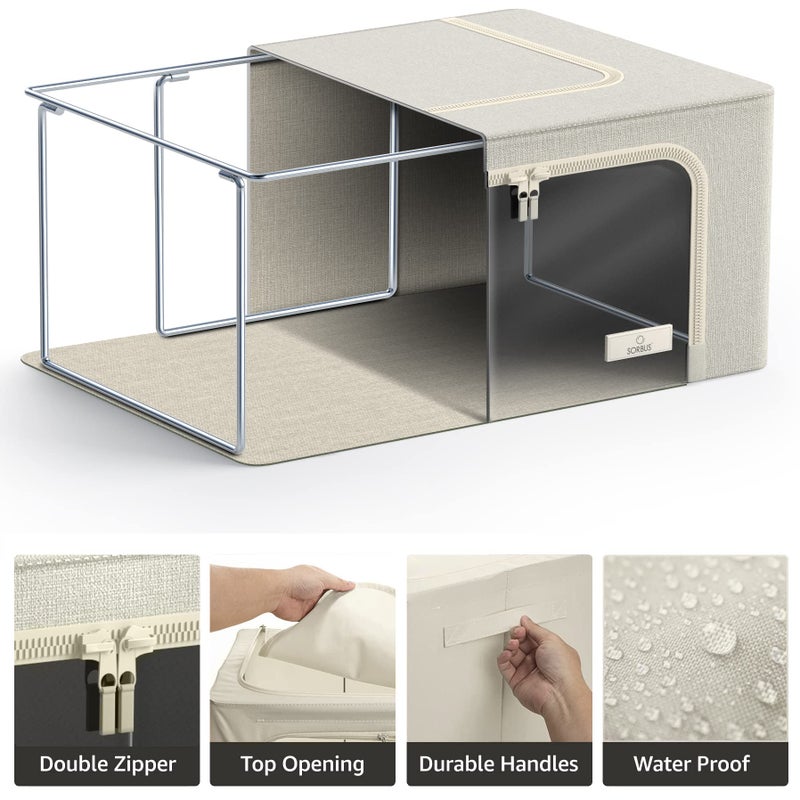 Sorbus Storage Bins with Metal Frame - Stackable & Foldable Clothes Organizer Bags - Oxford Fabric Storage Containers with Large Clear Window & Carry Handles, Bedroom Organization for Bedding & Linen - Image 5