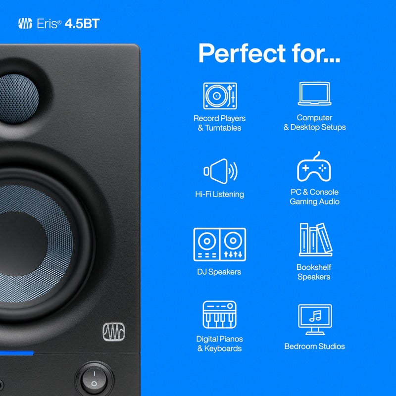 PreSonus Eris 4.5BT Bluetooth Studio Monitors, Pair â€” 4.5" Inch Powered Bookshelf Speakers, Stereo, Desktop Computer, Near Field Music Production, Audio Mixing Recording - Image 3