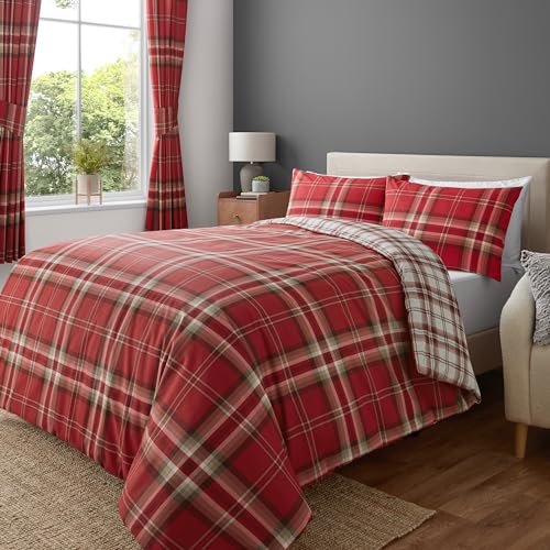 Catherine Lansfield Kelso Check Reversible Double Duvet Cover Set with Pillowcase Red