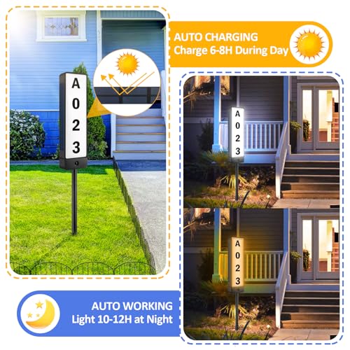 T-SUNUS Solar House Numbers for Outside, Double Sided Address Sign Vertical LED Illuminated Lighted Plaques IP65 Waterproof Driveway Marker Street Signs for Home Yard Warm/Cold White - Image 3
