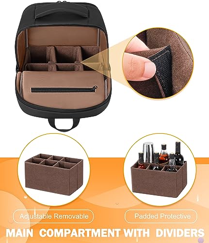 PEKREWS Bartender Bag, Travel Bartending Backpack for Carrying Bar Kit, Portable Bar Bag for Tools Set Storage Cocktail Shaker and Wine Bottle Carrier, Professional Mixology Gift (Backpack Only) - Image 2
