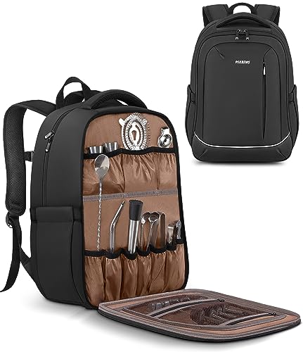 PEKREWS Bartender Bag, Travel Bartending Backpack for Carrying Bar Kit, Portable Bar Bag for Tools Set Storage Cocktail Shaker and Wine Bottle Carrier, Professional Mixology Gift (Backpack Only) - Image 1