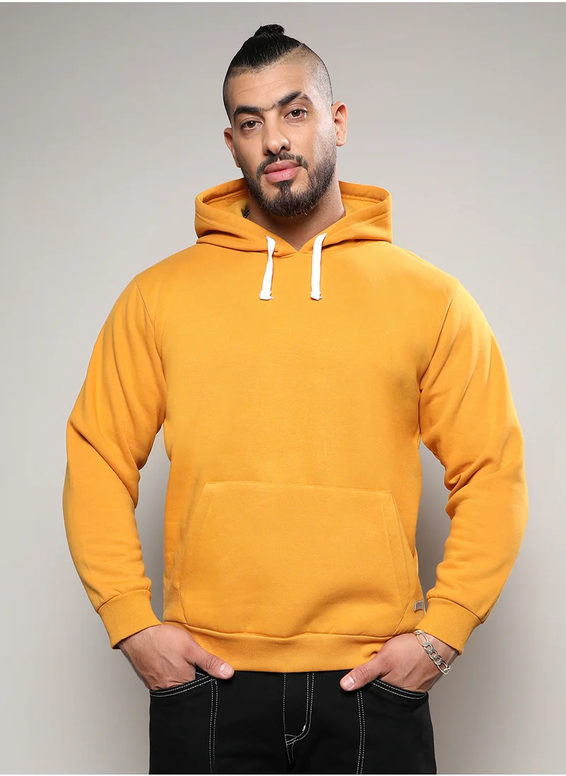 Instafab Plus Instafab Plus Men's Mustard Yellow Basic Hoodie With Kangaroo Pocket For Casual Wear | Hooded Neck | Long Sleeve | Pull On Closure | Cotton Sweatshirt Crafted With Comfort Fit For Everyday Wear