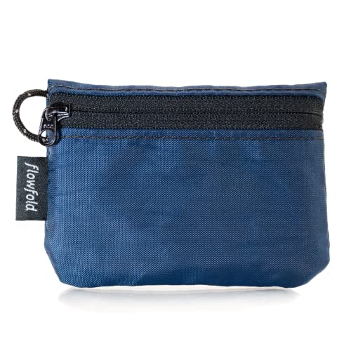 Flowfold Recycled Fabric Mini Zipper Pouch Water Repellent Small Pouch Wallet & Card Pouch for Keys, ID, Coins & AirPods Case Made in USA (Navy Blue, Recycled Material) - Image 1