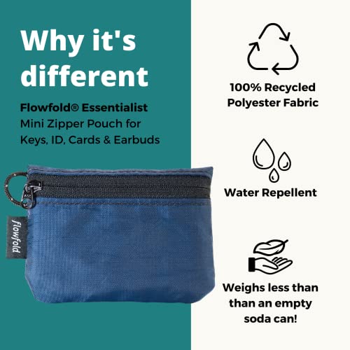 Flowfold Recycled Fabric Mini Zipper Pouch Water Repellent Small Pouch Wallet & Card Pouch for Keys, ID, Coins & AirPods Case Made in USA (Navy Blue, Recycled Material) - Image 2