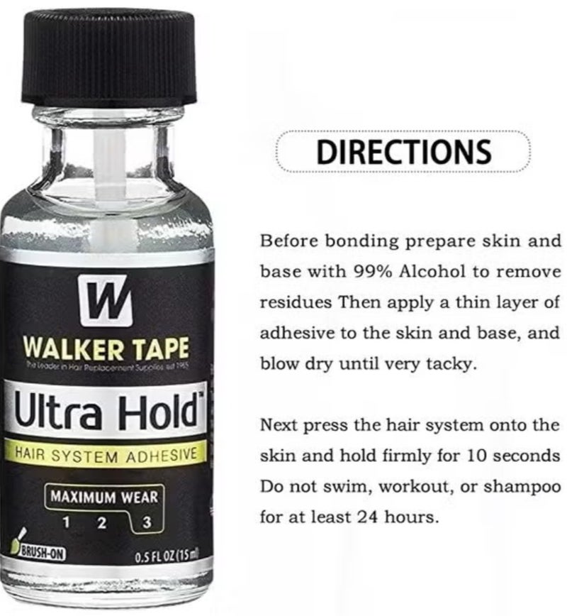Walker Tape Ultra Hold Hair system Adhesive 0.5fl oz (15ml), Thin Silicone Hair Replacement Adhesive - Long Lasting Fixation for Poly and Lace Wigs - 3-4 Weeks, Wigs, Wig Systems - Invisible, Waterproof Adhesive - Image 4