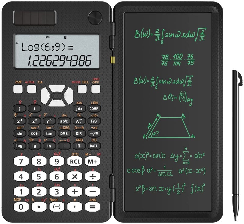 Scientific Calculators with Writing Tablet, Upgraded 991MS Solar Energy LCD Science Calculator Notepad with 349 Function, Professional Foldable Calculator for Students, School and College - Image 1