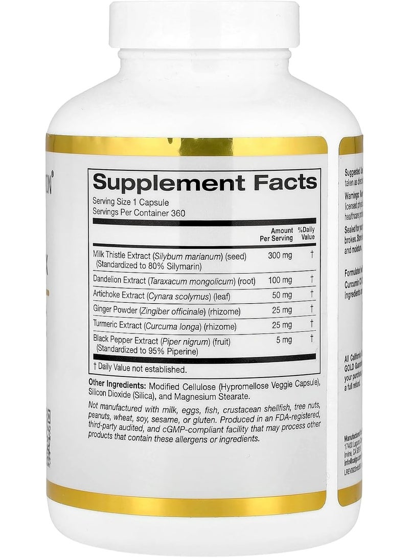 California Gold Nutrition Milk Thistle, Dandelion, Artichoke, Curcumin C3 Complex, Ginger and BioPerine, 360 Veggie Capsules  - Image 2