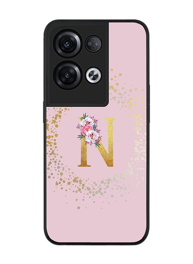 Stylizedd Rugged Black edge case for Oppo Reno8 Pro Slim fit Soft Case Flexible Rubber Edges TPU Gel Thin Cover - Custom Monogram Initial Letter Floral Pattern Alphabet - N (Pink) - Image 1