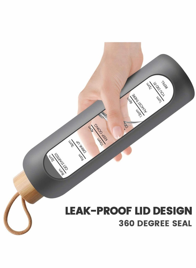 Y&D 32 Oz Borosilicate Glass Water Bottle with Time Marker Reminder Quotes, Leak Proof Reusable BPA Free Motivational Silicone Sleeve and Bamboo Lid - Image 4