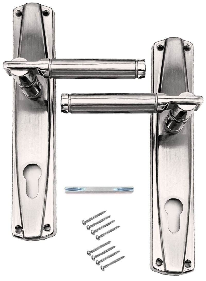 Pair Of Door Handles With Lock Slot Silver Color