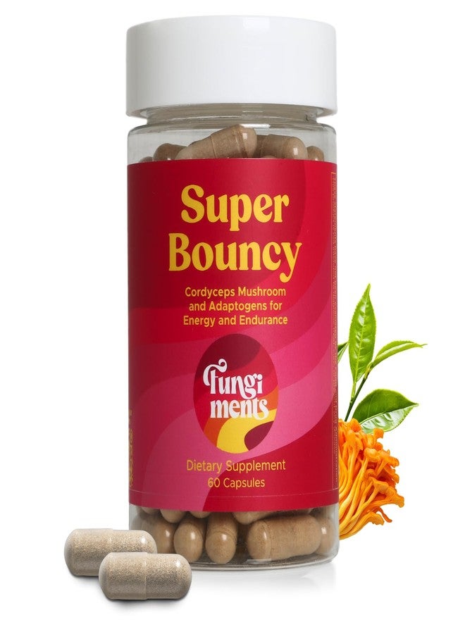 Fungiments Super Bouncy Mushroom Supplement – Cordyceps Focus Capsules for Adults – Natural Brain Boost, Green Tea Energy Vitamins Without jitters, Stamina for Women, Fatigue Support – 60 Count - Image 1