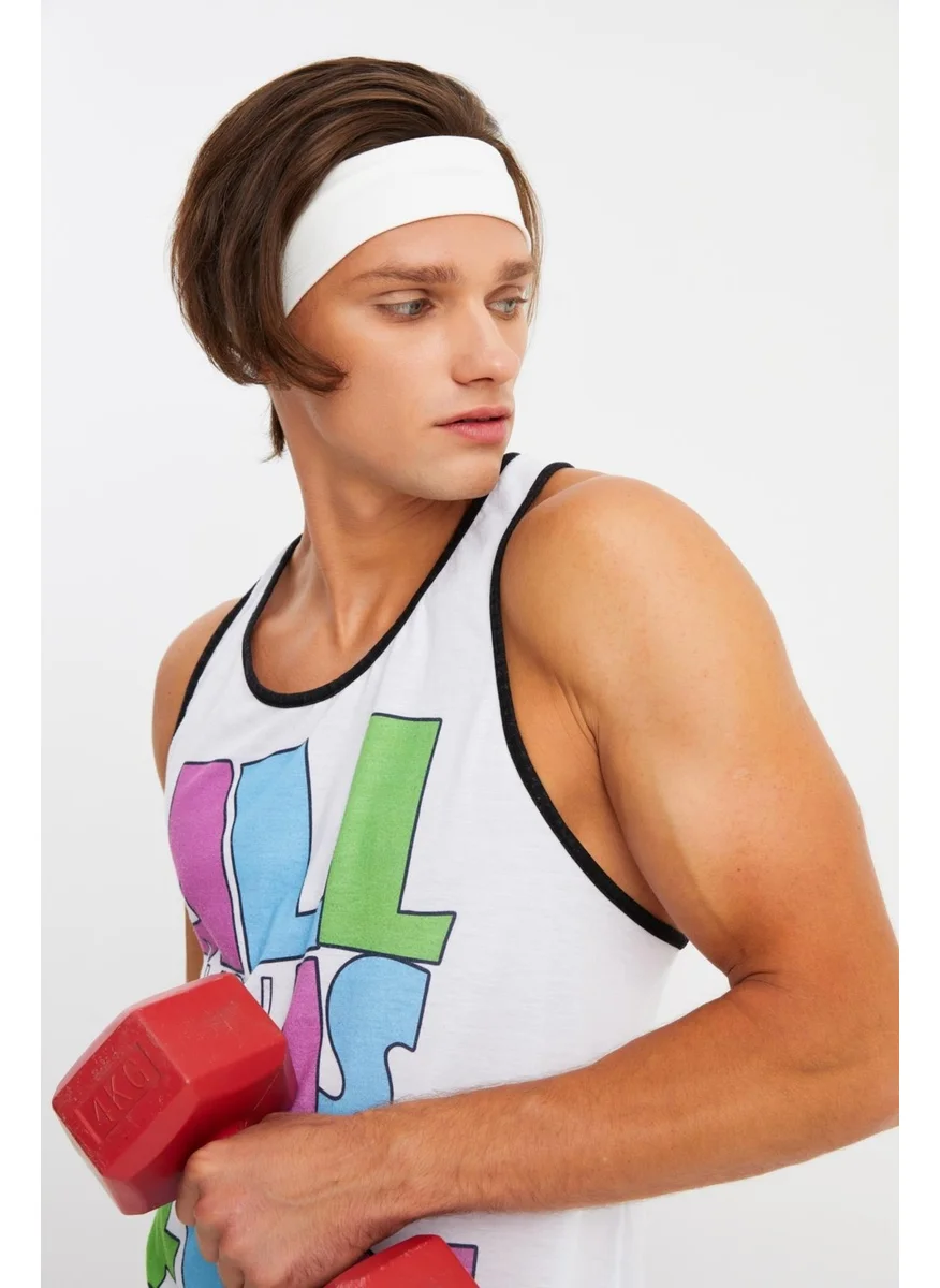 Butikgiz White Men's Cotton Combed Comb, Non-Slip, Sweatproof, Ultra Light, Sports Headband Bandana