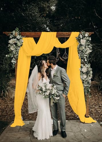DUOBAO DUOBAO 18ft Gold Chiffon Fabric Panels for Wedding Arch  Ceiling Draping  29 x 18ft Elegant Ceremony  Reception Decor 