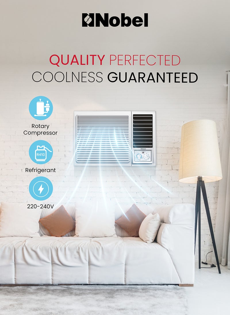 Nobel Window Air Conditioner 1.5 Ton, 18000 BTU/H, Cooling Only, Mechanical Control Type, 2925W Max Power Input, R410 Refrigerant, Rotary Compressor, Efficient Cooling Solution NWAC-18C White - Image 2