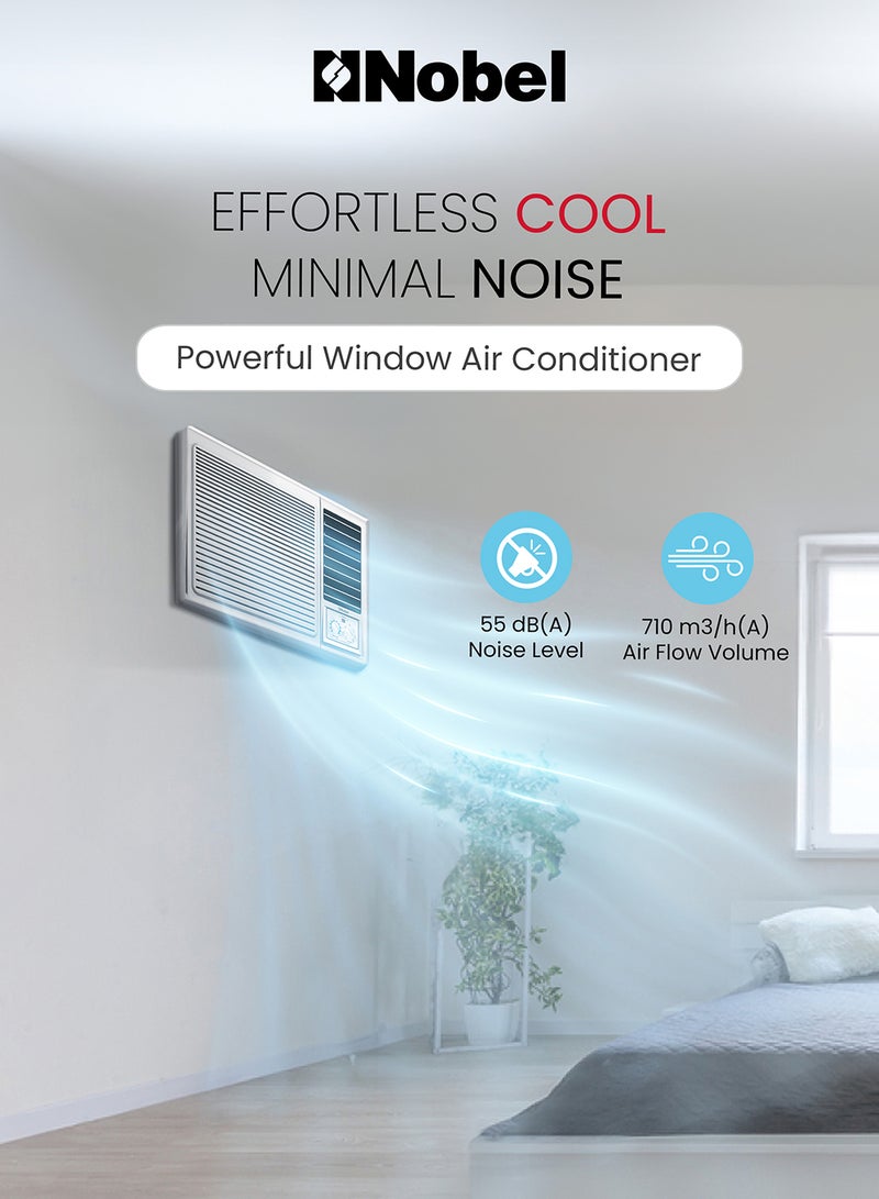 Nobel Window Air Conditioner 1.5 Ton, 18000 BTU/H, Cooling Only, Mechanical Control Type, 2925W Max Power Input, R410 Refrigerant, Rotary Compressor, Efficient Cooling Solution NWAC-18C White - Image 3