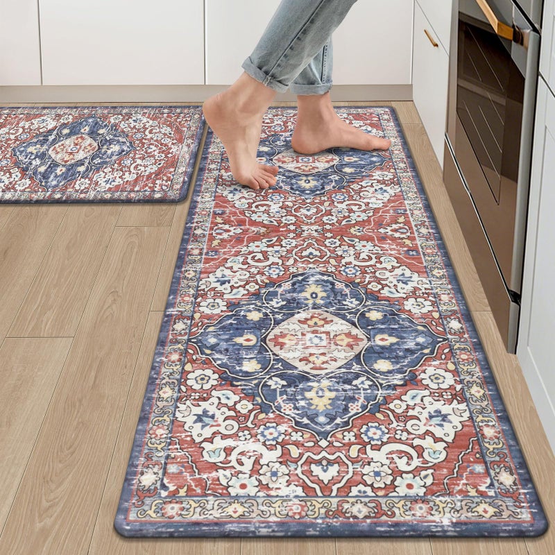 Ileading Anti Fatigue Kitchen Rugs Sets of 2 Cushioned Kitchen Mats for Floor Waterproof Kitchen Mat Set Non Slip Comfort Standing Mat for Kitchen, Office, Sink, Laundry - Image 1