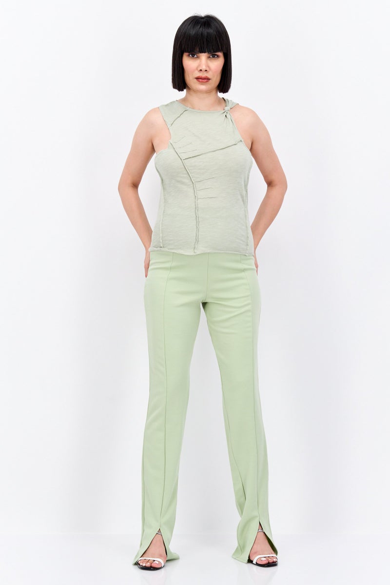 LNA Women Round Neck Sleeve Plain Tank Top, Sage Green - Image 4