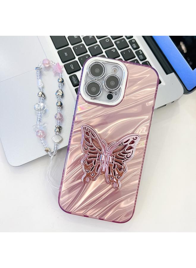 Zaboon Case For iPhone 13 Pro Max Plating Glitter Lens Film Texture Butterfly Holder Wristband Phone Case - Image 1