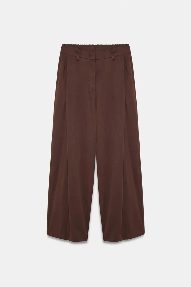 Dilvin Coffee Brown DILVIN Pleated Wide-Leg Trousers for Women | Best Price UAE