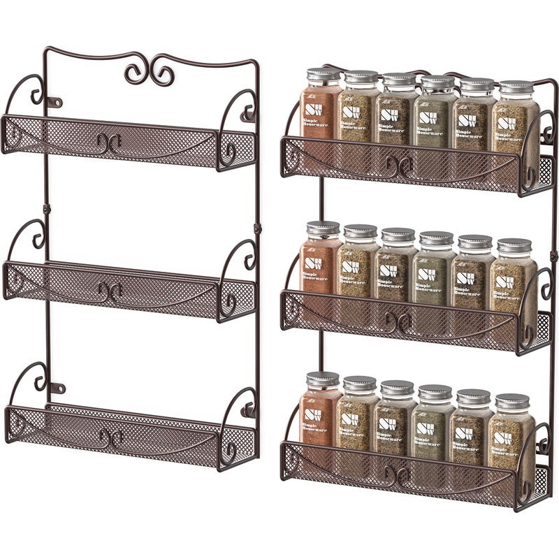 Deco Brothers 3 Tier Wall Mounted Spice Rack, 2 Pack, Bronze - Image 1