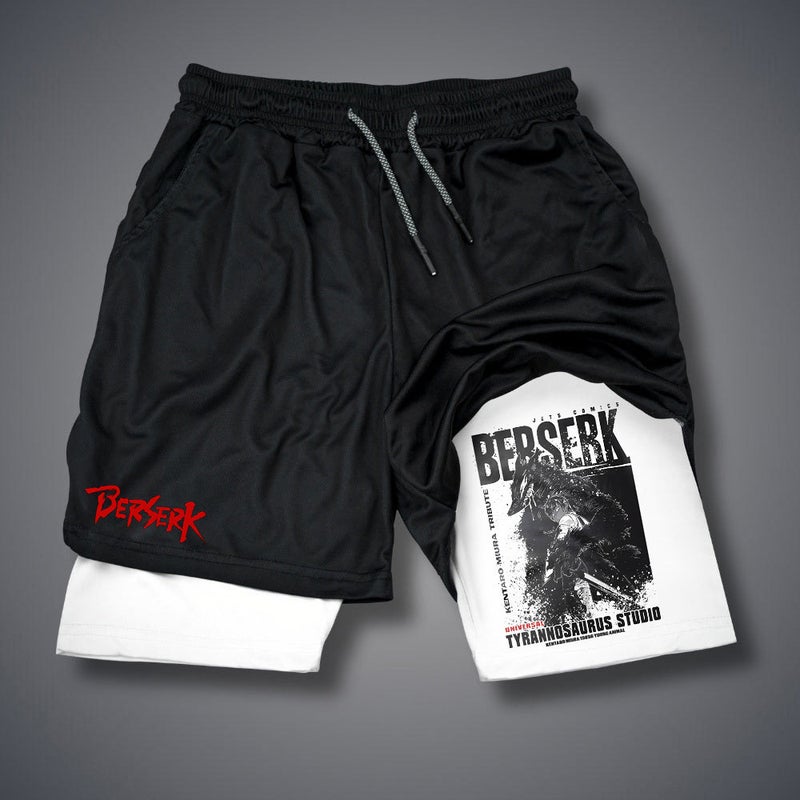 2025 new summer foreign trade Berserk animation shorts adult double beach pants fitness pants 7 white.