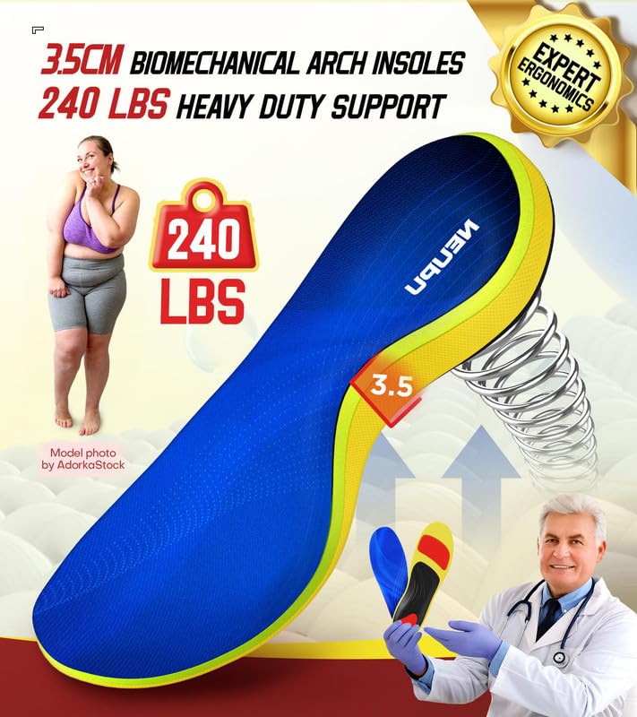 NEUPU 240+lbs Plantar Fasciitis Relief Insoles Men Women, 100% Memory Foam Comfort Shoe Insoles for Pain Relief, Heavy Duty High Arch Support Inserts for Flat Feet, Work Boot Orthotic Insoles Absorb Shock - Image 4