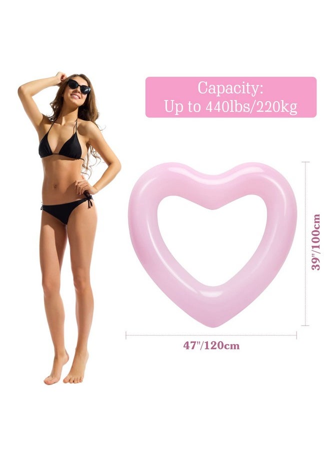 HeySplash Pool Floats Adult Size Heart Inflatable Pool Floatie For Bachelorette Party Swim Tube Rings River Lake Beach Floaty Wedding Bride Decoration Fun Toy Raft Lounge For Kids Pink  - Image 2