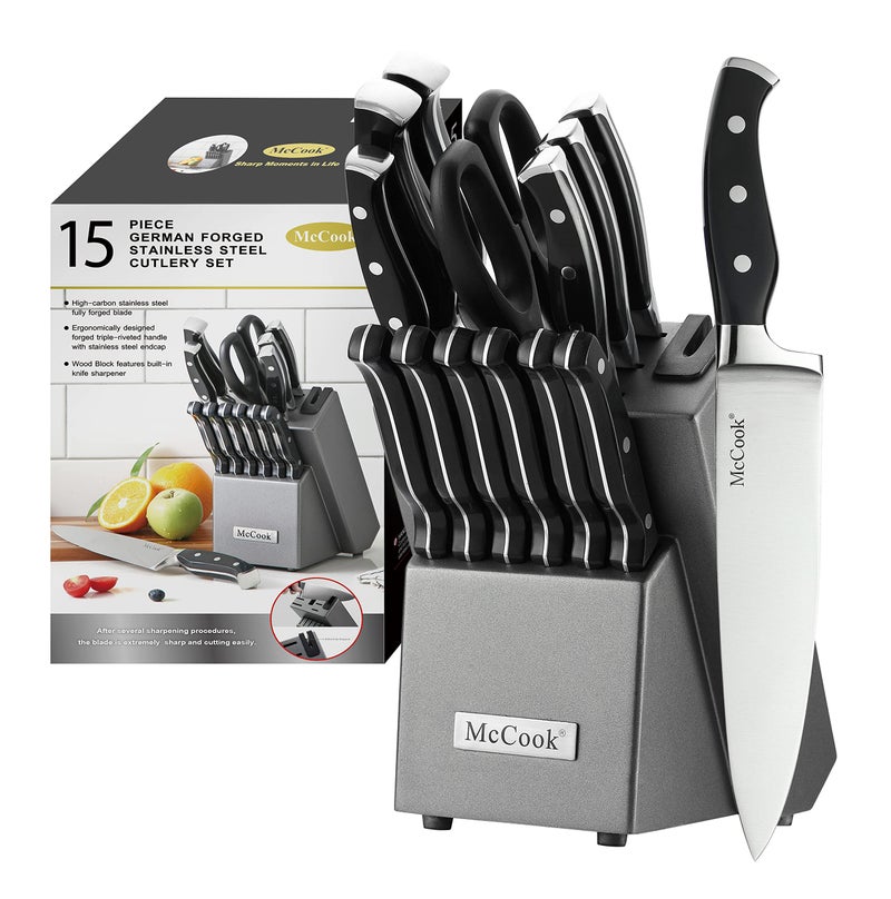 McCook Knife SetsGerman Stainless Steel Kitchen Knife Block Set with Builtin Sharpener