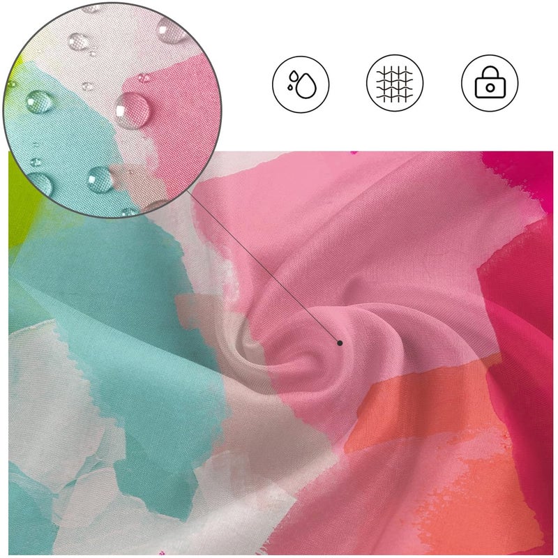 Kikiry Abstract Watercolor Shower Curtain 60''W x 72''L Pink Teal Colorful Bright Ombre Modern Preppy Minimalist Girls Oil Painting Bathroom Decor Polyester Fabric Waterproof 12 Pack Plastic Hooks - Image 2