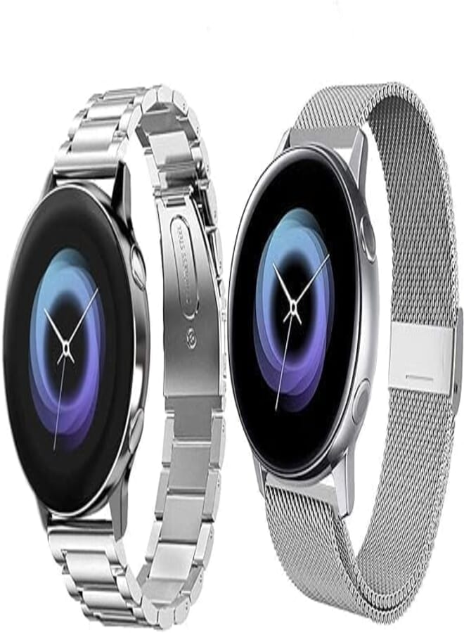 Next Next Store 20mm Stainless Steel Watch Band + Mesh Loop Watch Band Compatible with Samsung Galaxy Watch Active 2 Size - Stainless Steel, Silver, Adult Unisex