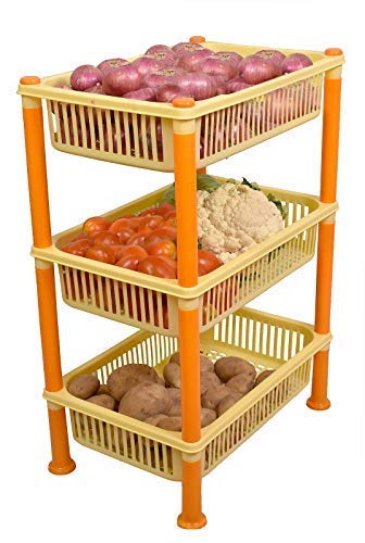 mastBus Plastic Vegetable BasketRackStand for Kitchen 3 Tier Large YellowOrange - Image 1