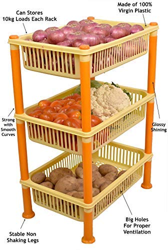 mastBus Plastic Vegetable BasketRackStand for Kitchen 3 Tier Large YellowOrange - Image 4