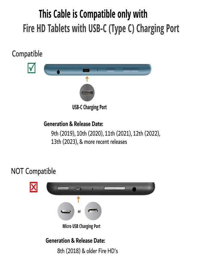 ienza 6ft USB to USB-C Cable Designed for Fire HD 10th 11th 12th Late 2019 & Newer Generation Fire HD & Kids Tablets (Not for Old Fire Tablets See Product Picture & Compatibility List Below) Black or White - Image 2