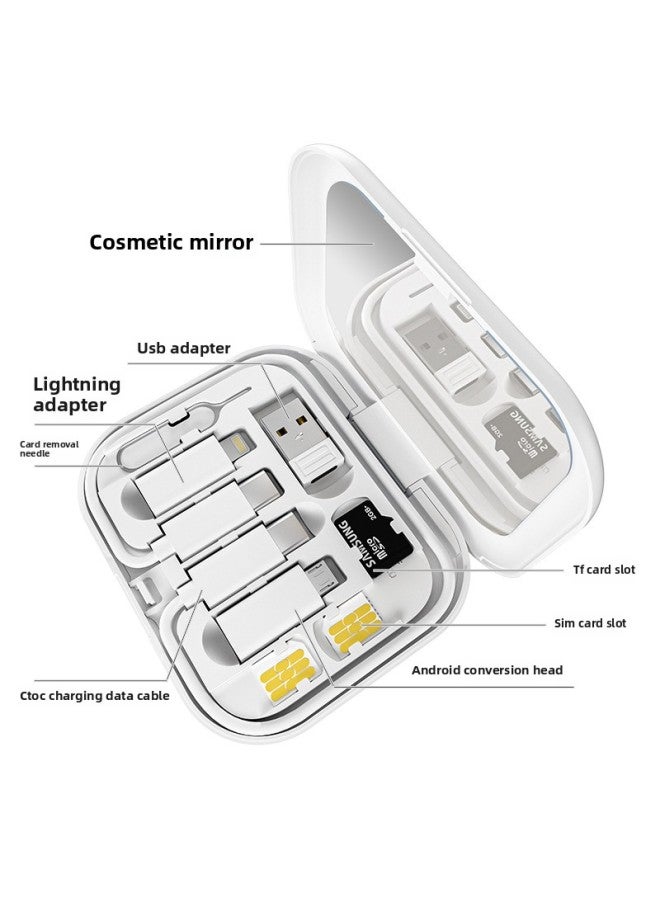 Square Multi-function Data Cable Storage Box 60W Fast Charging Line Adapter Storage 6-in -1 Mobile Phone Bracket Charging Line-Color:Pearlescent White  - Image 1