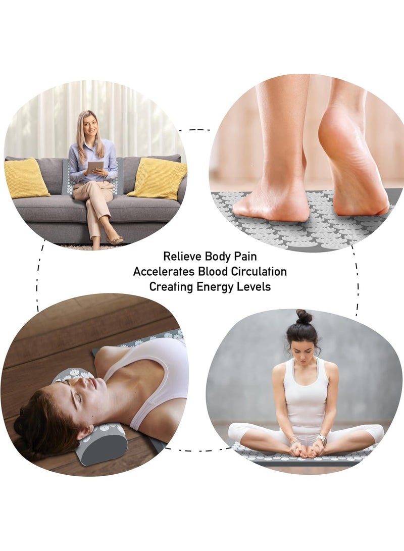 NANAO Acupressure Mat, Acupuncture Mat, Massage Mat and Pillow Set, Relieving Neck and Back Pain, Muscle Relaxation and Stress Reduction, Sciatica Relief, Suitable for Men and Women, Carry a Handbag, Gray - Image 3