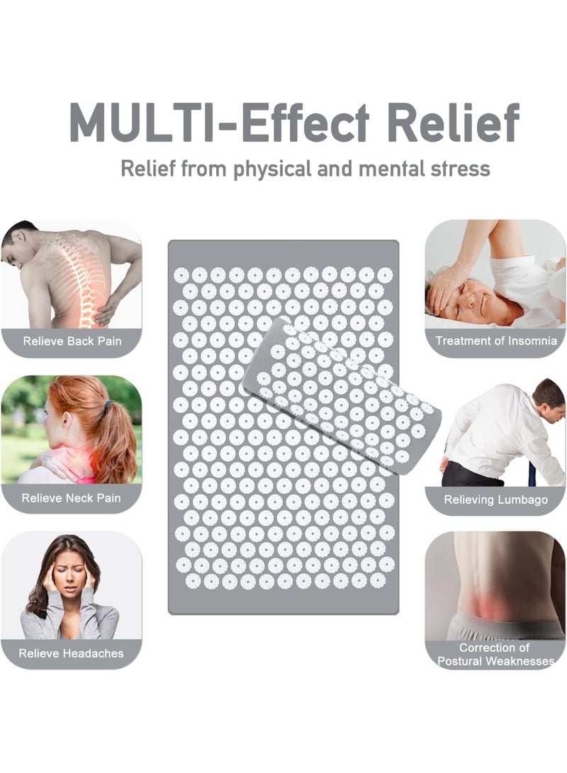 NANAO Acupressure Mat, Acupuncture Mat, Massage Mat and Pillow Set, Relieving Neck and Back Pain, Muscle Relaxation and Stress Reduction, Sciatica Relief, Suitable for Men and Women, Carry a Handbag, Gray - Image 2