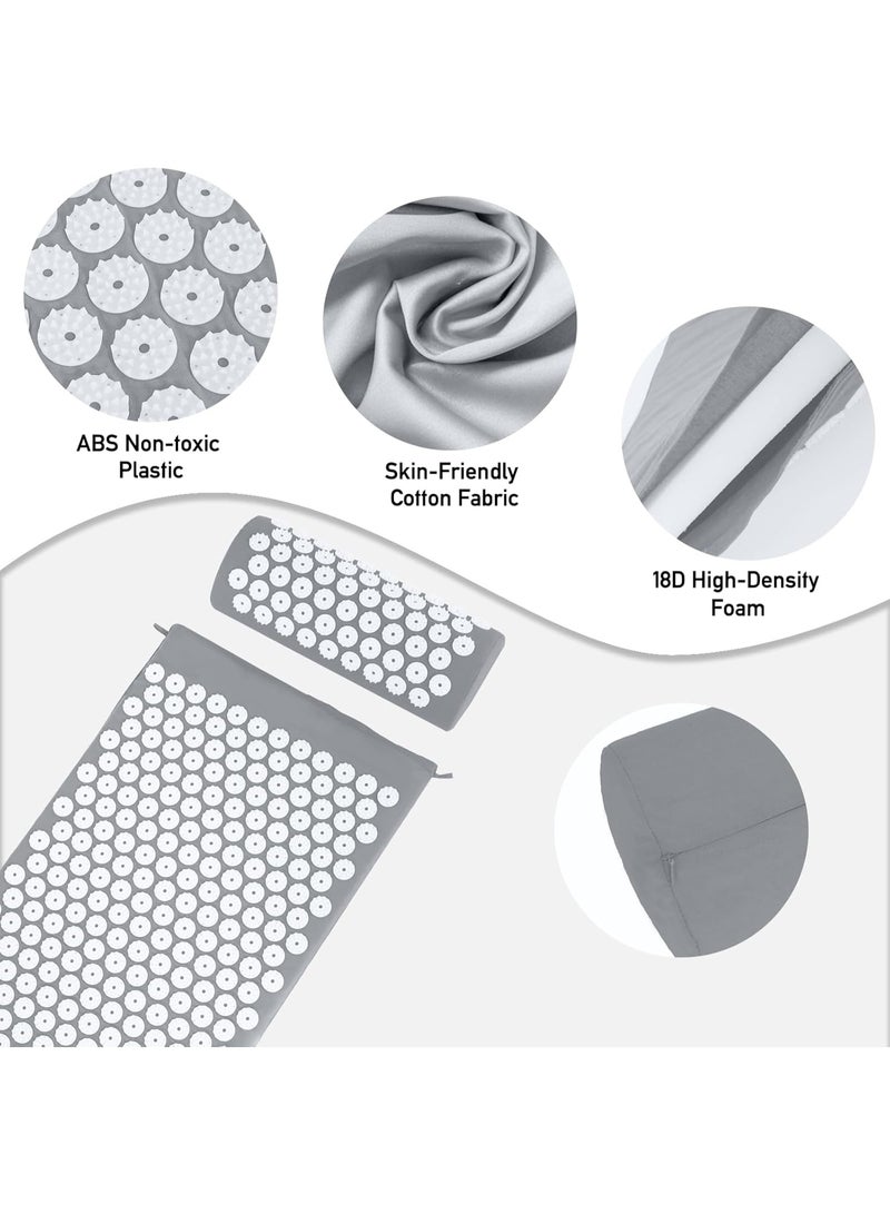 NANAO Acupressure Mat, Acupuncture Mat, Massage Mat and Pillow Set, Relieving Neck and Back Pain, Muscle Relaxation and Stress Reduction, Sciatica Relief, Suitable for Men and Women, Carry a Handbag, Gray - Image 4