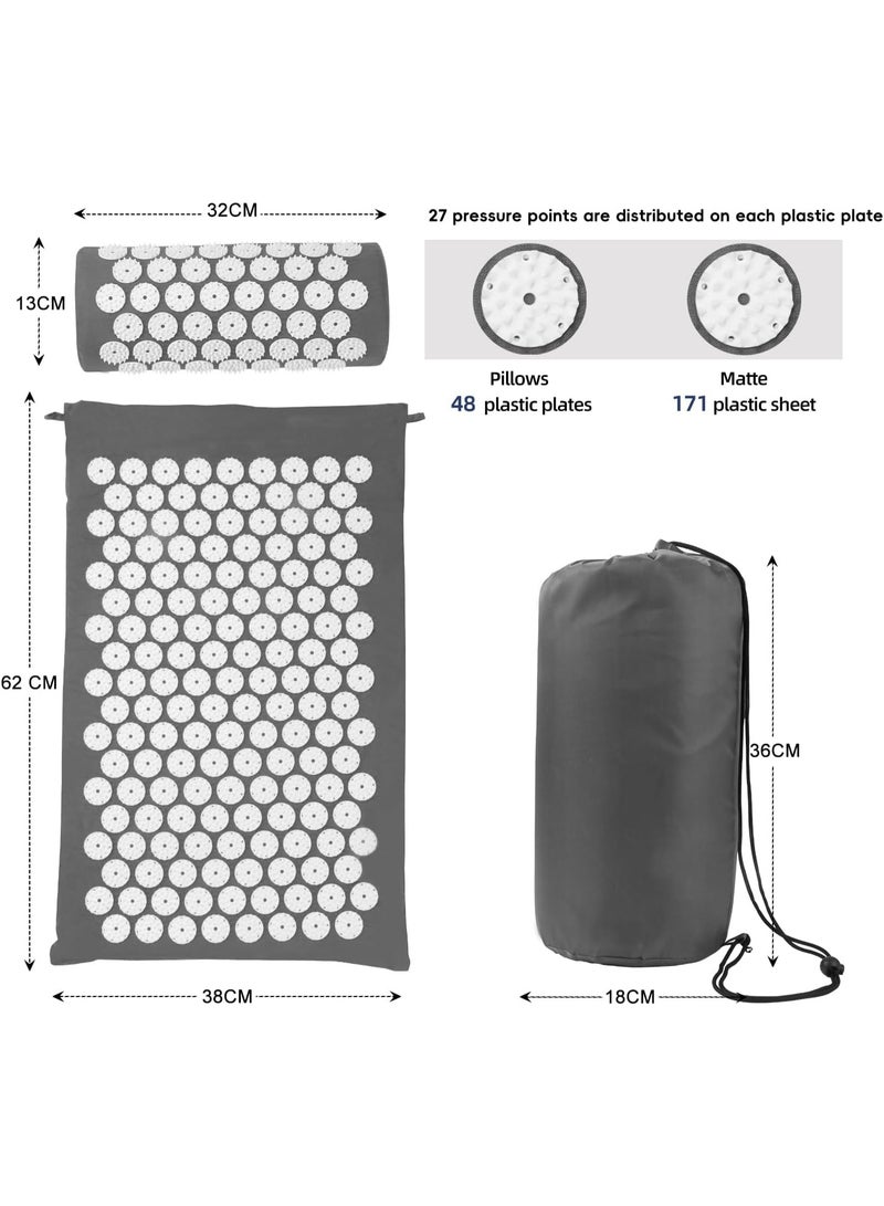 NANAO Acupressure Mat, Acupuncture Mat, Massage Mat and Pillow Set, Relieving Neck and Back Pain, Muscle Relaxation and Stress Reduction, Sciatica Relief, Suitable for Men and Women, Carry a Handbag, Gray - Image 5