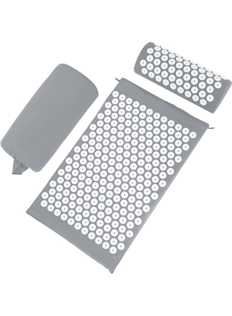 NANAO Acupressure Mat, Acupuncture Mat, Massage Mat and Pillow Set, Relieving Neck and Back Pain, Muscle Relaxation and Stress Reduction, Sciatica Relief, Suitable for Men and Women, Carry a Handbag, Gray - Image 1