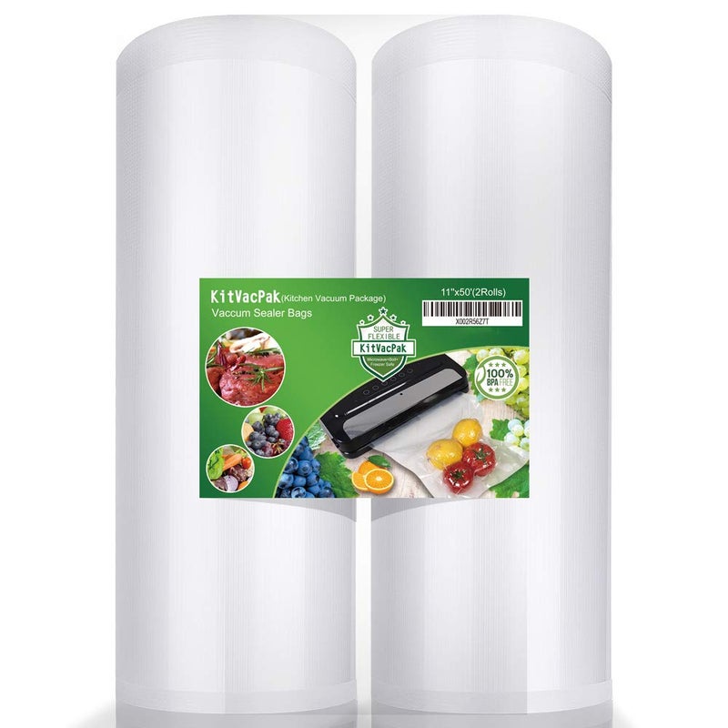 KitVacPak 11x50 2 Pack Vacuum Sealer Bags Rolls with BPA Free and Heavy DutyCommercial Grade Vacuum Seal Freezer Bags Rolls Compatible with Any Type Vacuum Sealer
