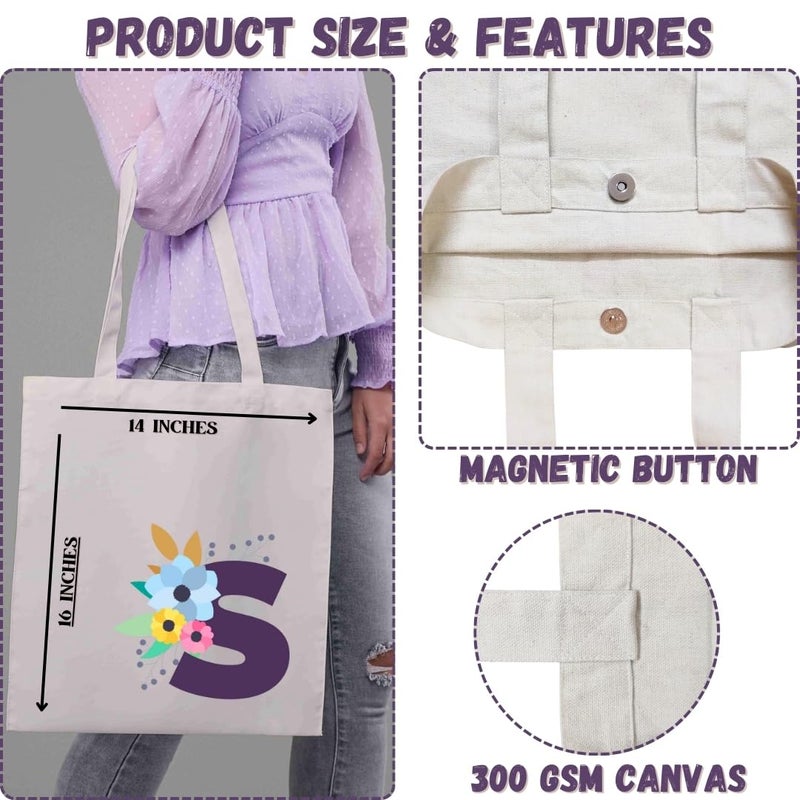 Roundsun Magnetic Button Closure Alphabet Printed Cotton Canvas Vertical Tote Bag | 300 GSM Cloth | No Zipper | No Inner Pocket | Multi-Purpose Bag | Reusable | Eco Friendly Yet Trendy - Image 5
